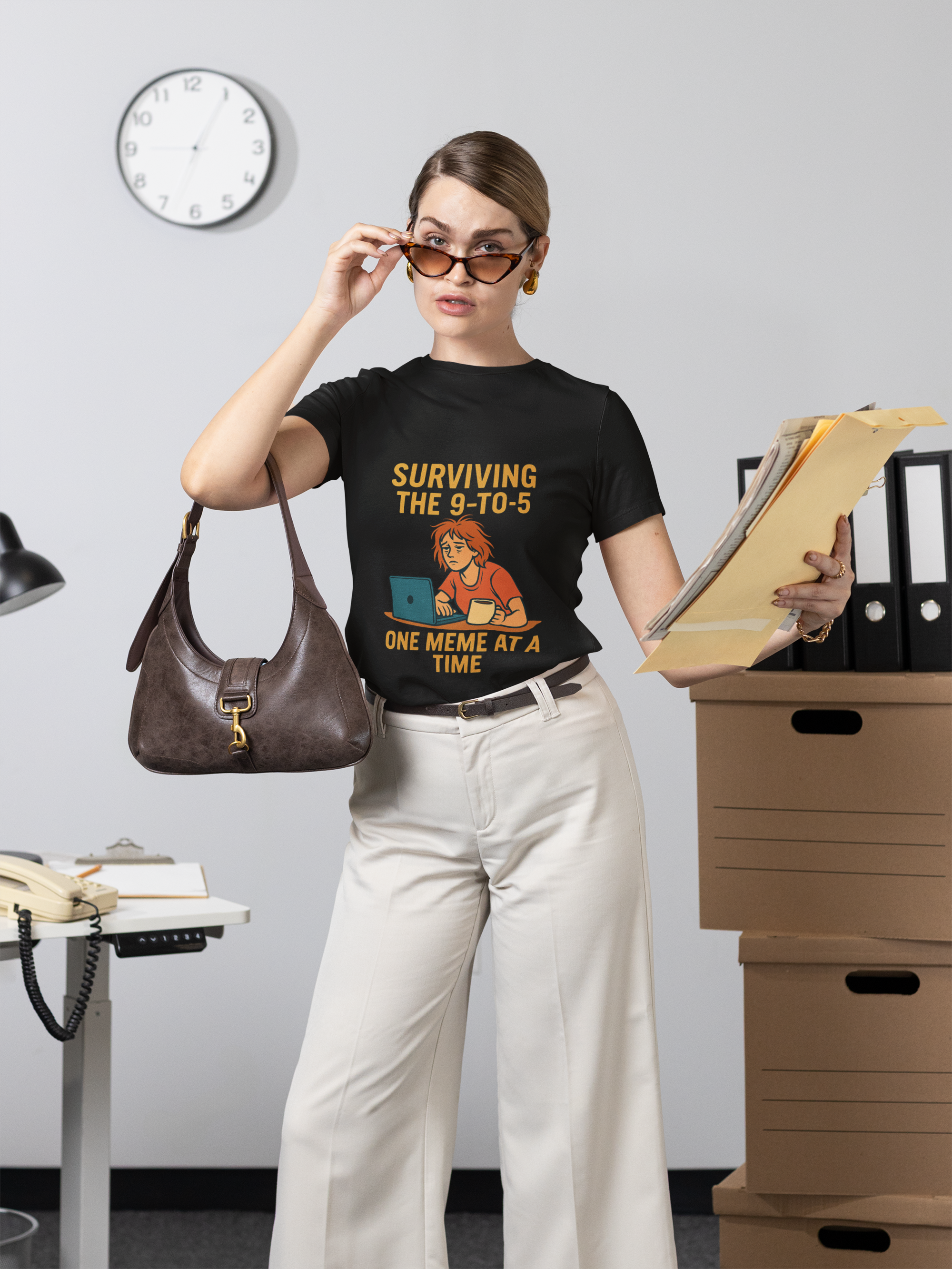Funny Office Meme T-Shirt- Surviving 9 to 5