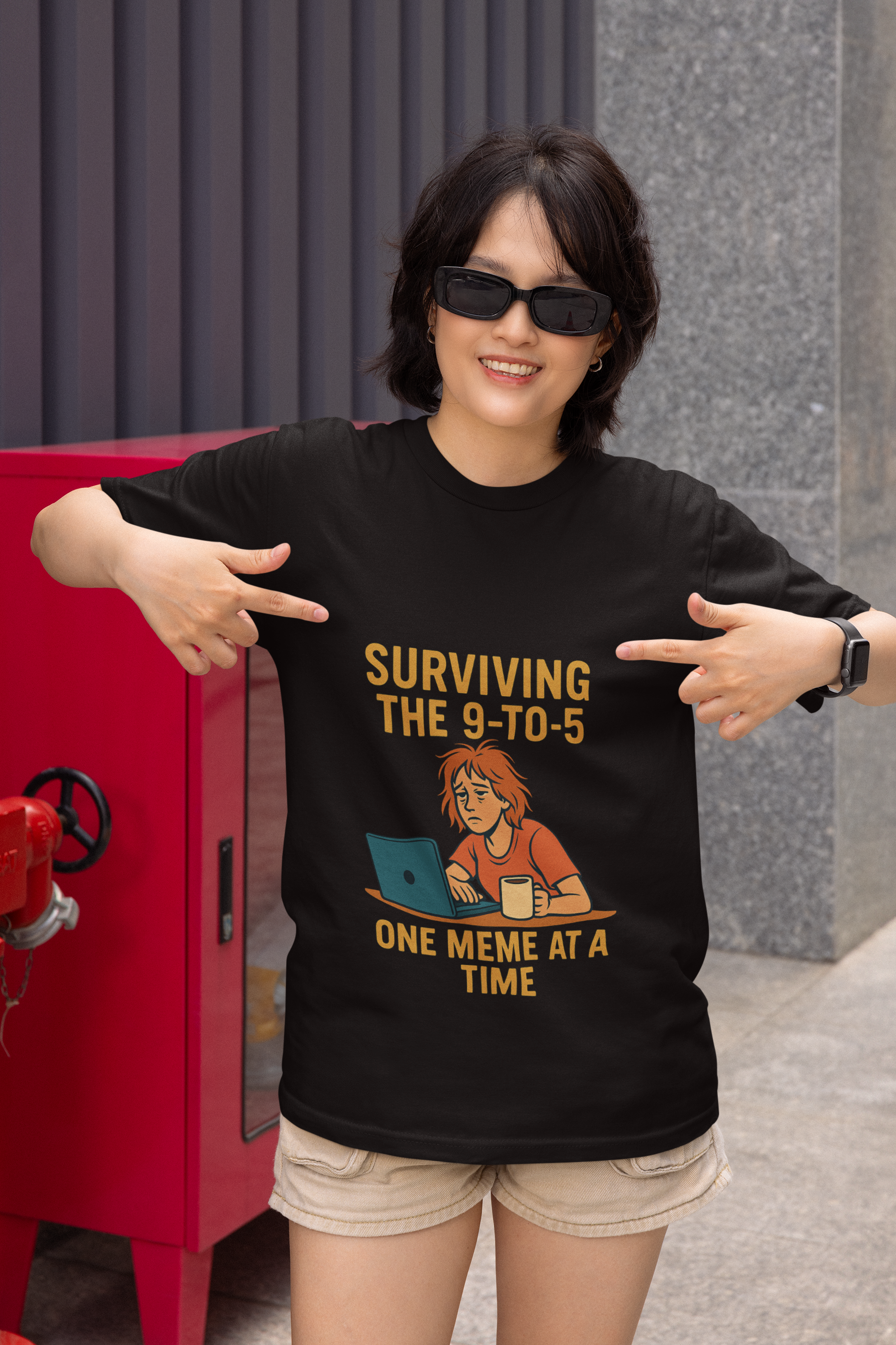 Funny Office Meme T-Shirt- Surviving 9 to 5